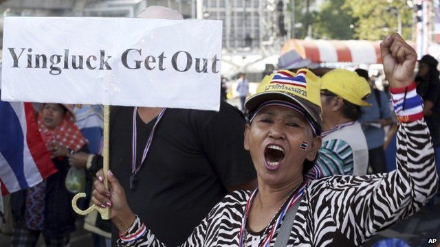 A Thai anti-government protester during a rally in Bangkok