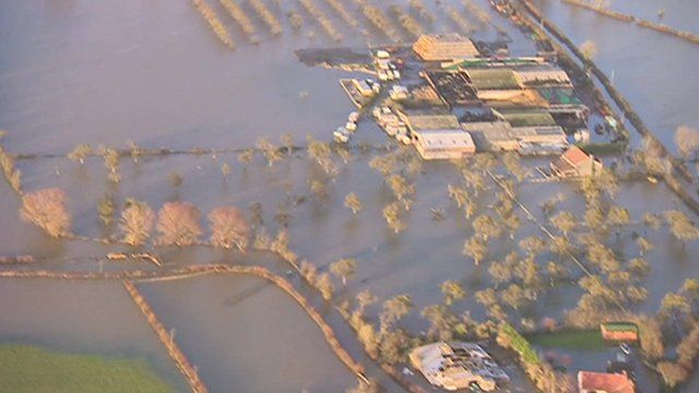 Aerial shot showing floods in Somerset
