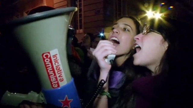 Two women with megaphone