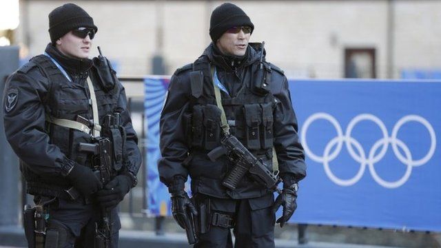Russian security forces stand guard