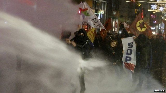 Police used water cannon to disperse protesters