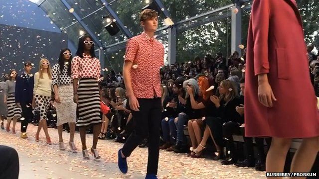 Burberry models on the catwalk