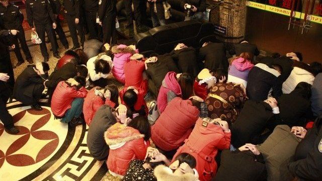 Chinese police round up alleged sex workers and clients at an entertainment centre in Dongguan