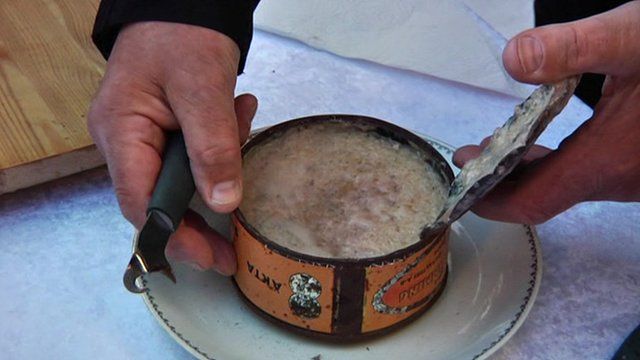 Ancient tin of herring opened