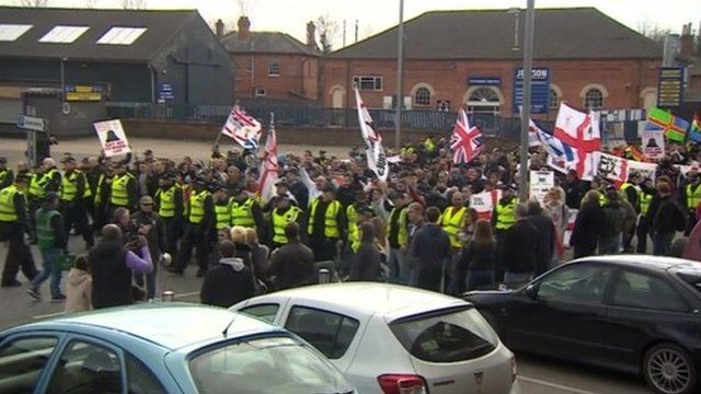 EDL protestors in Grantham