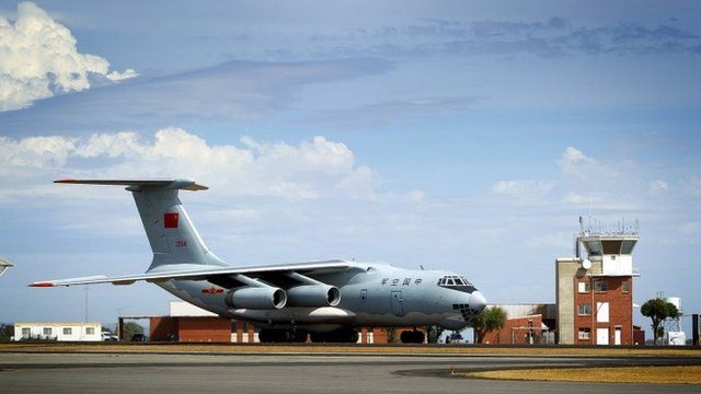 A Peoples Liberation Army Air Force (PLAAF) Ilyushin Il-76 aircraft taxies into position at RAAF Base Pearce