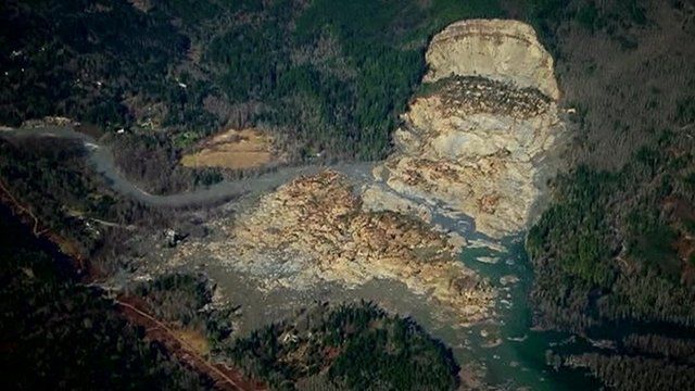 Aerial view of the mudslide