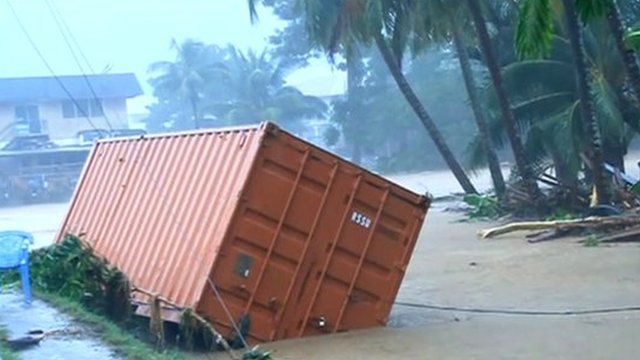 Transport container in floodwater