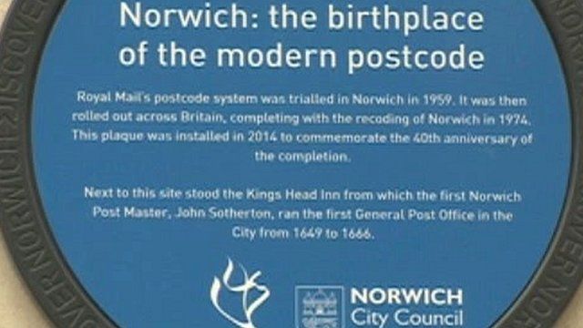 Plaque marks Norwich as birthplace of the modern postcode