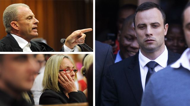 Clockwise from top left - South Africa State Prosecutor Gerrie Nel, Oscar Pistorius, and Reeva Steenkamp's mother June
