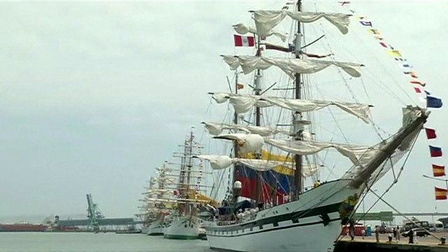 Latin American tall ships arrive in El Callao harbour in Peru