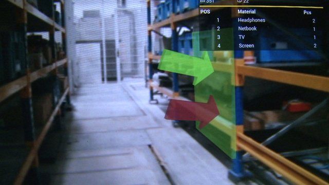 An augmented reality view in a German warehouse
