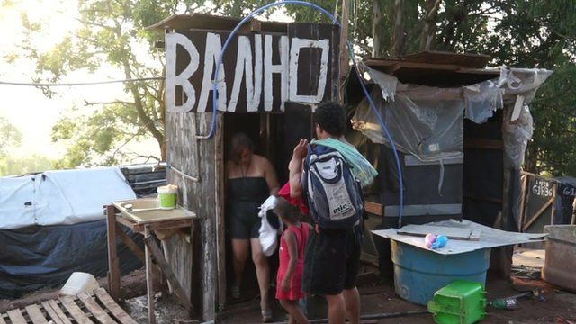 A makeshift bathroom in a Brazilian squatter community
