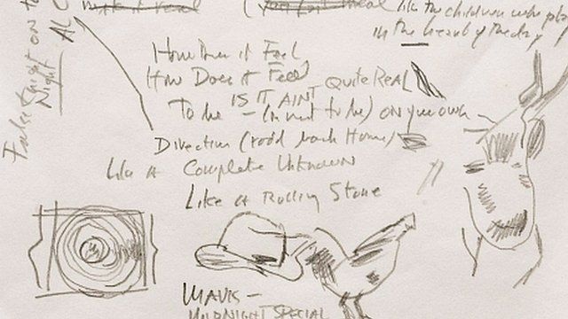 Bob Dylan's handwritren lyrics to Like A Rolling Stone