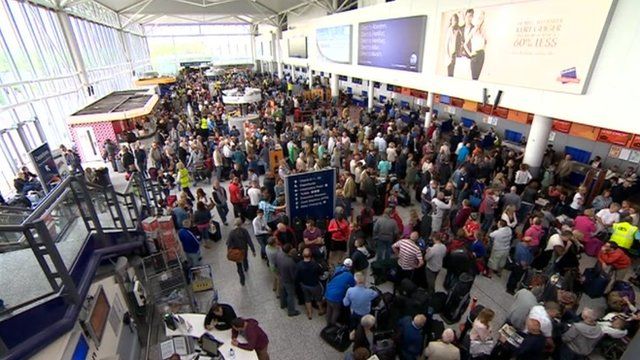 Stranded passengers at Bristol Airport