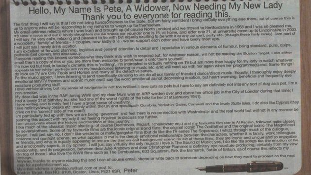 Widower's ad in the paper