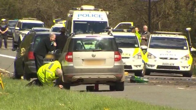 The crash scene on the A337 near Lyndhurst