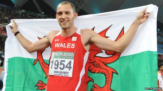 Dai Greene celebrates his 2010 Commonwealth Games victory in Delhi