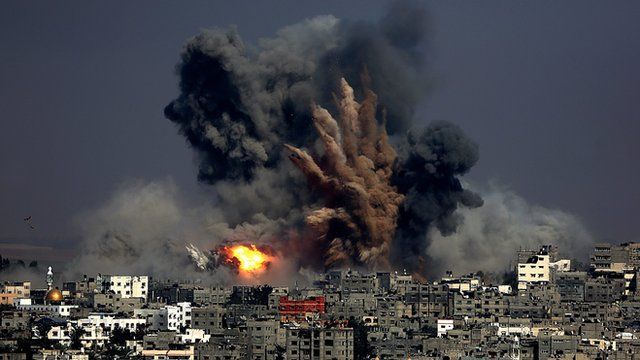A bomb hits Gaza city