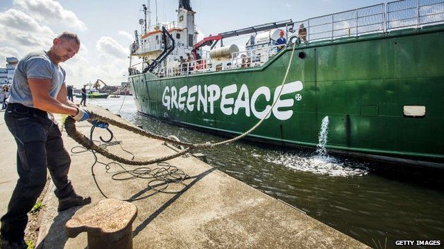 Greenpeace's ice breaker Arctic Sunrise docks in Beverwijk, the Netherlands