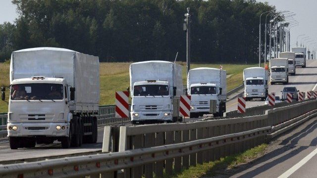 A Russian convoy of trucks carrying humanitarian aid for Ukraine