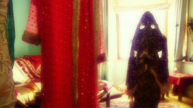 Woman with shawl covering her head
