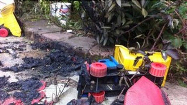 Toys in the nursery garden were set alight on Sunday night