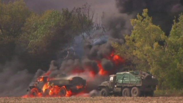 Burning truck in Ukraine