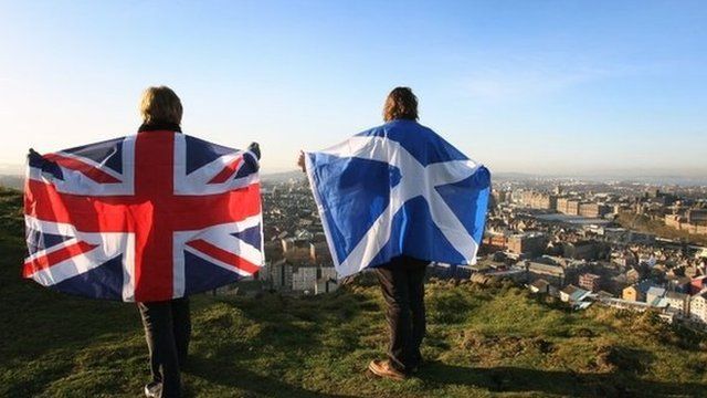 Scottish and UK flags held up over Edinburgh