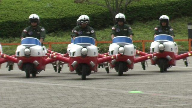 The plane-shaped scooters in formation