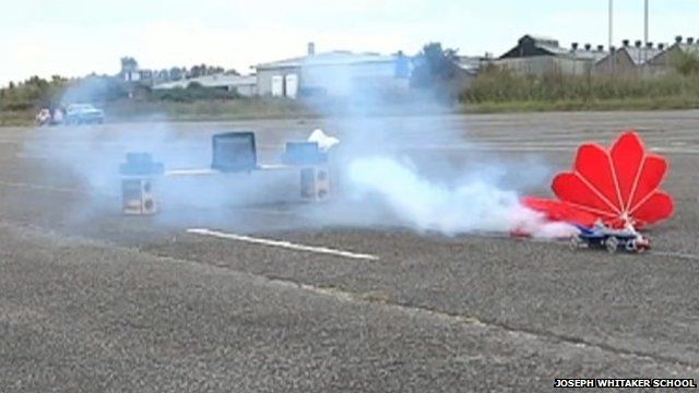 The cars use parachutes to stop