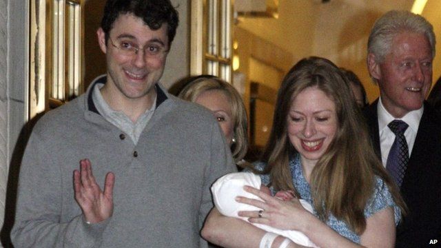 Marc Mezvinsky, Chelsea Clinton with baby Charlotte, Bill and Hillary Clinton