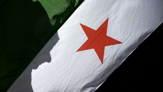 A woman's shadow is cast on a Syrian flag (library pic)