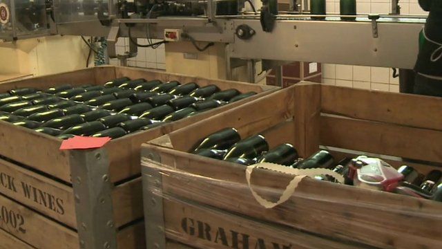 Wine bottles in crates