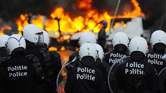 riot police in Brussels