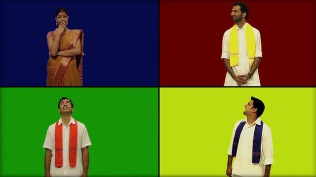 Four actors in split-screen image