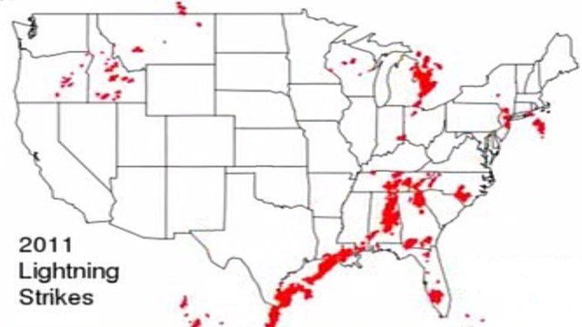 Map of US lightning strikes in 2011