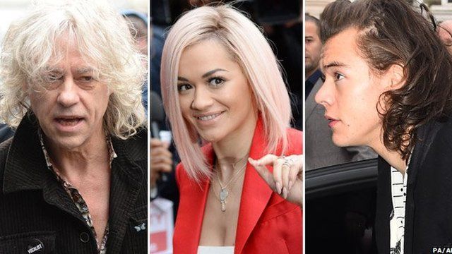 Left-right: Bob Geldof, Rita Ora, Harry Styles