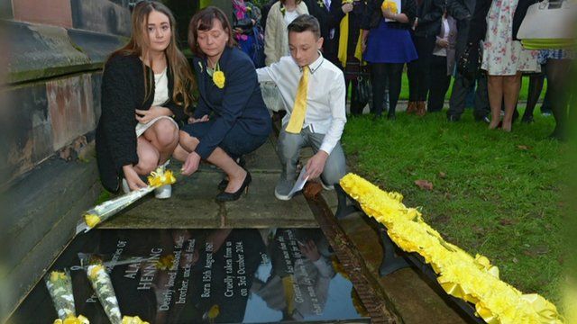 Family of Alan Henning with his memorial plaque