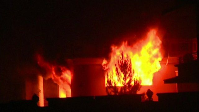 A burning building