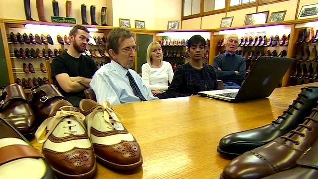 Reeta Chakrabarti and staff at Crockett and Jones, Northampton
