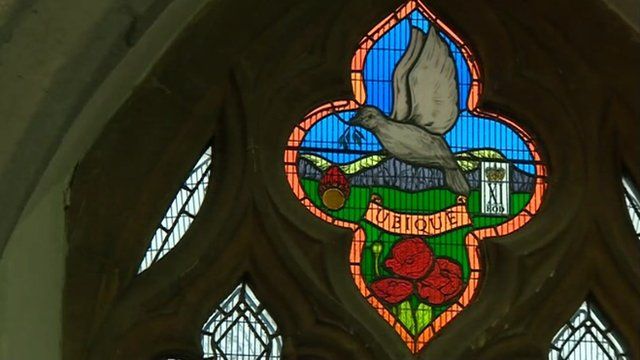 Stained glass window in St Margaret's Church in Rainham