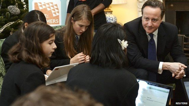 Prime Minister David Cameron with computer coding students