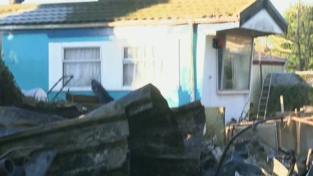 caravan fire at Grangewood, Magor