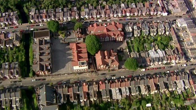 An aerial shot of housing in London