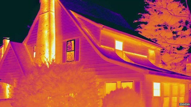 A thermal image of a house