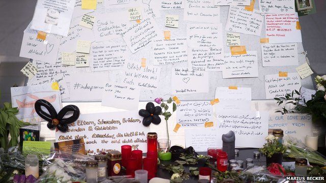 Memorial at Duesseldorf Airport to victims of Germanwings Alps plane crash