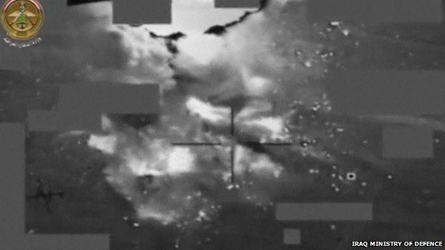 Still from Iraq Ministry of Defence handout showing air strike which is reported to have killed Islamic State's deputy leader, Abu Alaa al-Afari