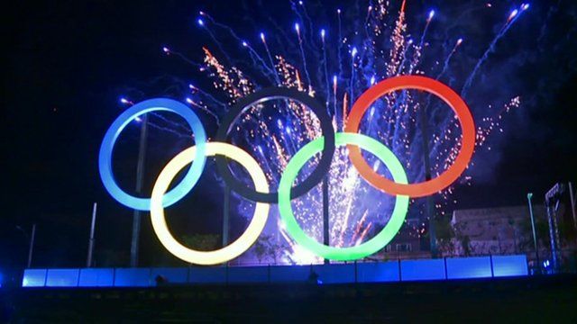 Olympic rings unveiled in Rio after journey from Newcastle - BBC News