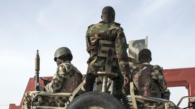 Nigerian soldiers on patrol in north
